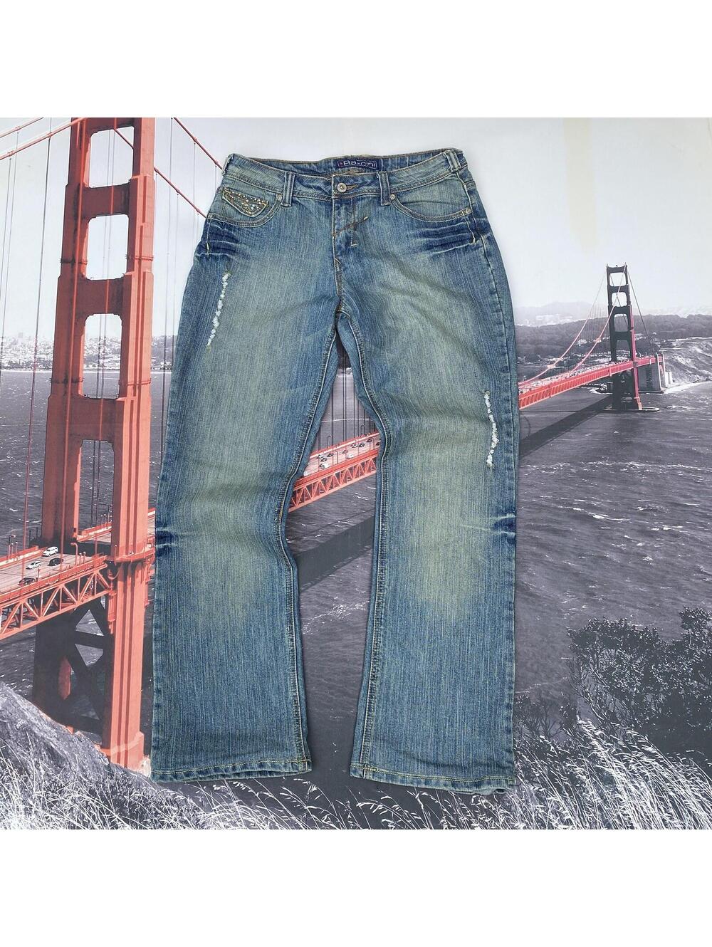Baccini Women’s Size 6 Blue Denim Jeans Bootcut Rhinestone Distressed VTG Y2K